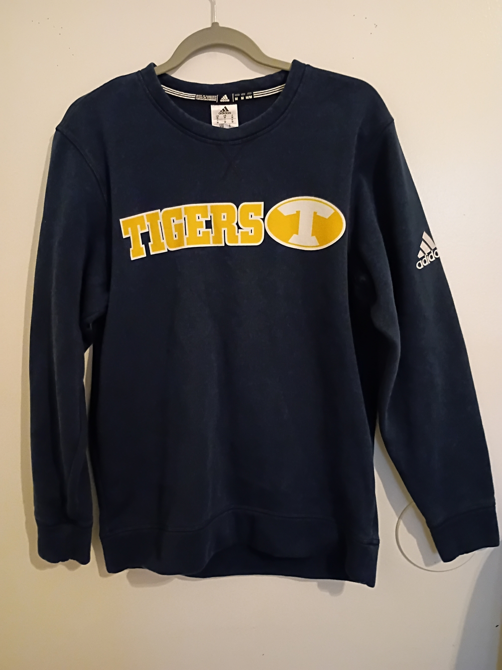 adidas Men's Navy Crewneck Sweatshirt with Yellow 'Tigers'‎ Logo Sz M